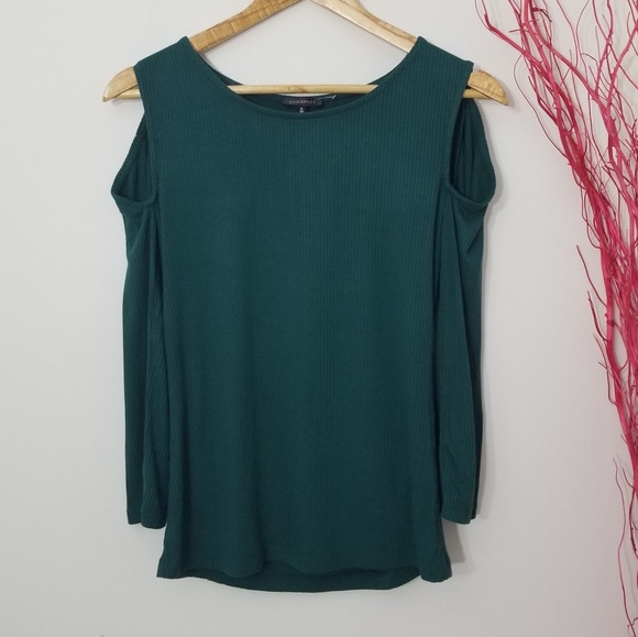 Dynamite Tops - Dynamite | Long Sleeve Open Shoulder Green Medium